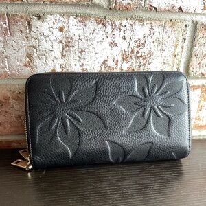 Women’s Clutch Wallet Double Zip Card Phone Holder Wristlet Faux Leather Bag